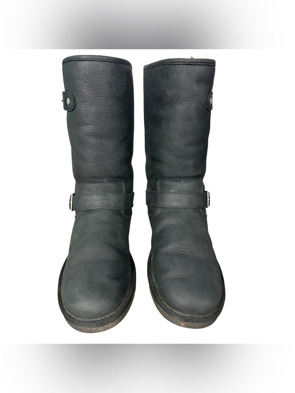 UGG Sutter Moto Boots Black Leather  Women's Size 9 Water Resistant Shearling